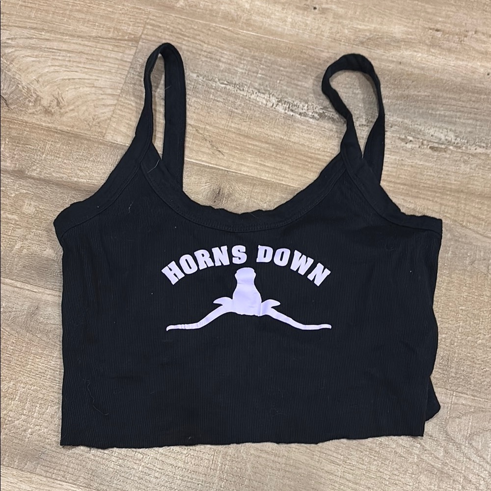 Black Crop Top with Horns Down Graphic